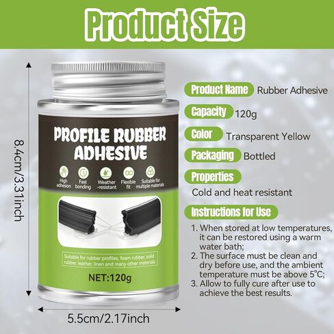 Rubber Cement Glue with Brush, Rubber Glue High Adhesion, Fast Bonding, Suitable for Rubber Profiles, FoamRubber, Solidrubber, Leather, Linen and Many Other Materials, 120G in Kuwait