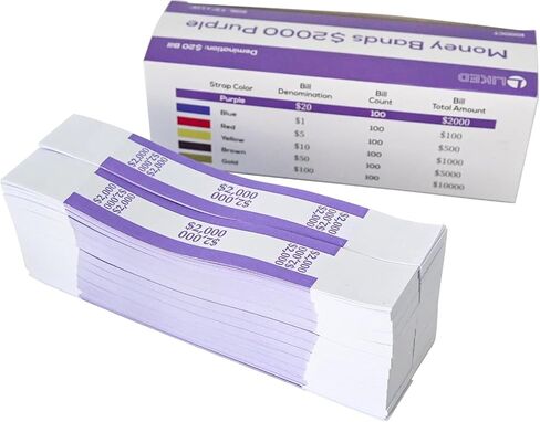 L LIKED Money Band Self Sealing Currency Straps for Bill Wrappers (Purple $2000-1000 PCS) in Kuwait