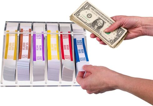 BankSupplies Clear Bill Strap Rack Organizer - Durable Acrylic with Six Compartments and Angled Dividers - Ideal for Casinos, Banks, and Retailers in Saudi Arabia