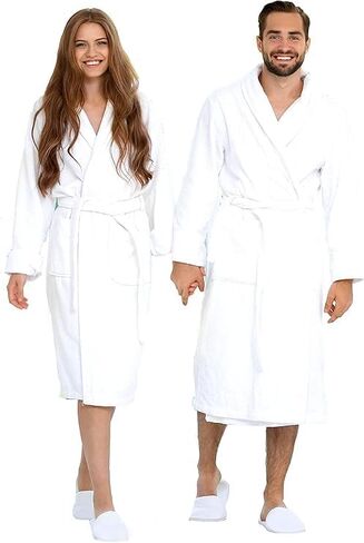 BIOLINEN Luxury Cotton Terry Shawl Bathrobe Collar Robe with Slippers - One Unisex Spa Robe - Premium Quality 100% Combed Terry Bathrobe for Men & Women in Kuwait