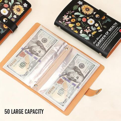 50 Pcs Budget Binder A6 Money Organizer Budget Binder with Zipper Envelope Planner for Cash Bill Organizer Expense Sheet Saving Money(Floral) in Saudi Arabia