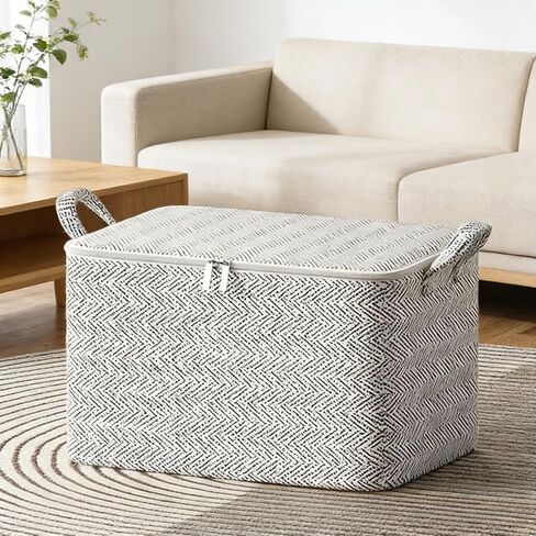 2 Pack Clothes Storage Bags, 30L Foldable Blanket Storage and Organization, Thick Fabric Containers with Reinforced Handles & Zippers for Clothing, Comforters, Bedding-Gray in Saudi Arabia