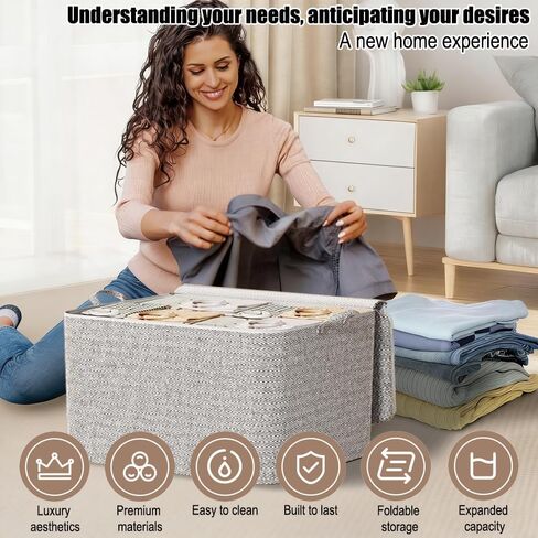 2 Pack Clothes Storage Bags, 30L Foldable Blanket Storage and Organization, Thick Fabric Containers with Reinforced Handles & Zippers for Clothing, Comforters, Bedding-Gray in Saudi Arabia