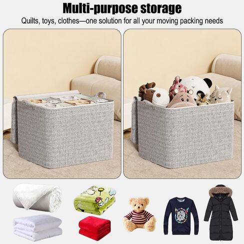 2 Pack Clothes Storage Bags, 30L Foldable Blanket Storage and Organization, Thick Fabric Containers with Reinforced Handles & Zippers for Clothing, Comforters, Bedding-Gray in Saudi Arabia