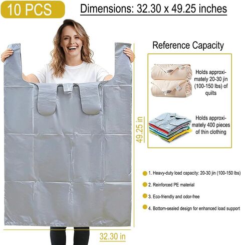 10 Pack Large Capacity Moving Packaging Bag, Disposable Cotton Quilt, Clothes, Bedding Storage Special Thick Plastic Bag-Silver in Saudi Arabia
