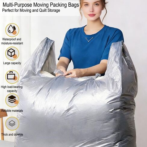 10 Pack Large Capacity Moving Packaging Bag, Disposable Cotton Quilt, Clothes, Bedding Storage Special Thick Plastic Bag-Silver in Saudi Arabia
