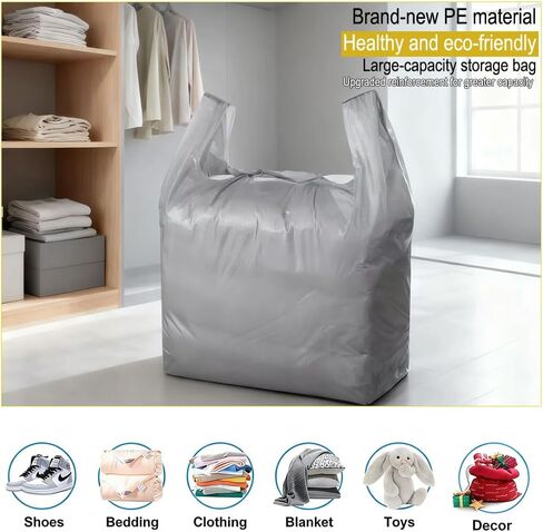 10 Pack Large Capacity Moving Packaging Bag, Disposable Cotton Quilt, Clothes, Bedding Storage Special Thick Plastic Bag-Silver in Saudi Arabia