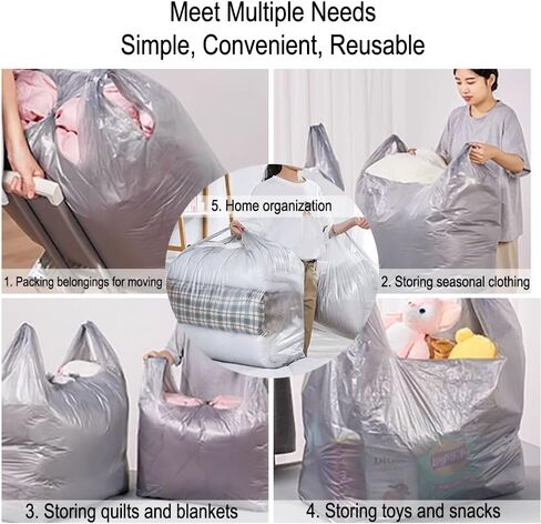 10 Pack Large Capacity Moving Packaging Bag, Disposable Cotton Quilt, Clothes, Bedding Storage Special Thick Plastic Bag-Silver in Saudi Arabia