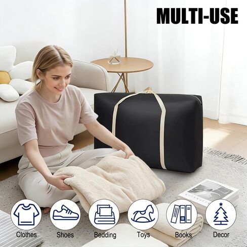 2 Pack Large Capacity Moving Packaging Bag, Waterproof Clothing Blanket, Moving Bag, Woven, Luggage Non-woven Fabric Skin Pocket-Black in Saudi Arabia