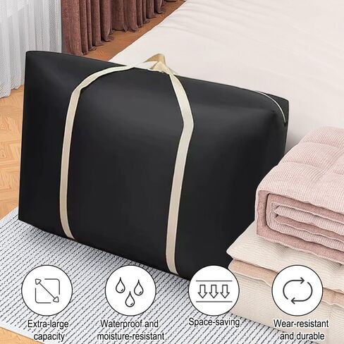 2 Pack Large Capacity Moving Packaging Bag, Waterproof Clothing Blanket, Moving Bag, Woven, Luggage Non-woven Fabric Skin Pocket-Black in Saudi Arabia