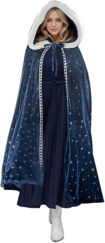 CHICWISH Women's Sparkling Stars Self-Tie Velvet Hooded Cloak in Saudi Arabia