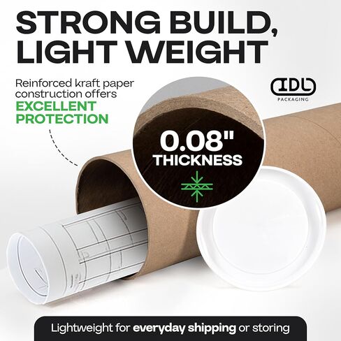 IDL Packaging Cardboard Mailing Tube, 4" x 48" with Plastic Caps - USA-Made USPS Approved Poster Tube for Documents & Blueprints - Reinforced Mailing Cylinders for Shipping & Storage in Kuwait