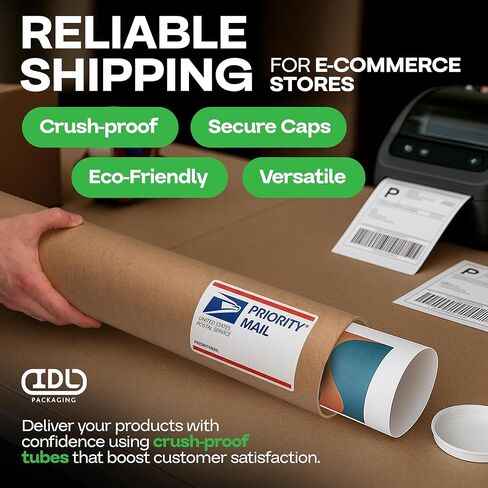 IDL Packaging Cardboard Mailing Tube, 4" x 48" with Plastic Caps - USA-Made USPS Approved Poster Tube for Documents & Blueprints - Reinforced Mailing Cylinders for Shipping & Storage in Kuwait