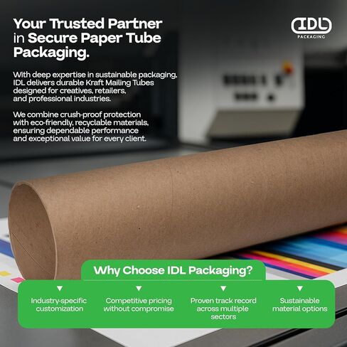 IDL Packaging Cardboard Mailing Tube, 4" x 48" with Plastic Caps - USA-Made USPS Approved Poster Tube for Documents & Blueprints - Reinforced Mailing Cylinders for Shipping & Storage in Kuwait