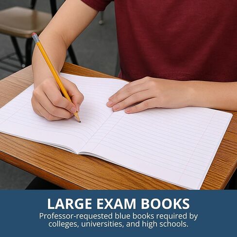 ROARING SPRING Exam Blue Books, 10 School Examination Booklets, 11" x 8.5", 12 Sheets/24 Pages, Wide-Ruled with Margin Student Testbook, Made in USA in Kuwait