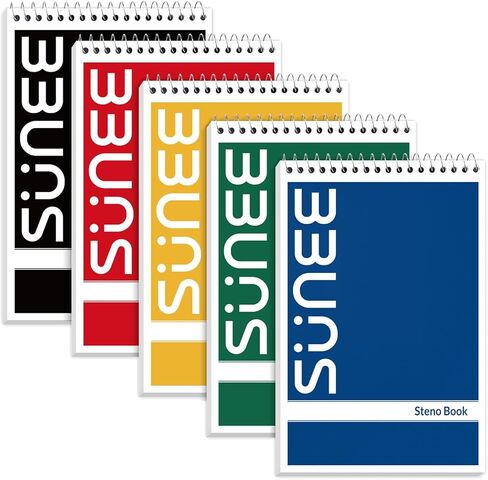 وسادات SUNEE Steno مقاس 6 × 9 5 عبوات، قاعدة جريج، 60 ورقة، ورق أبيض، تدوين الملاحظات مع دفتر الملاحظات الحلزوني العلوي، للمدرسة، الجامعة، الكلية، العمل، المكتب، اللون الكلاسيكي in Kuwait