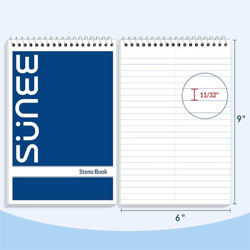 وسادات SUNEE Steno مقاس 6 × 9 5 عبوات، قاعدة جريج، 60 ورقة، ورق أبيض، تدوين الملاحظات مع دفتر الملاحظات الحلزوني العلوي، للمدرسة، الجامعة، الكلية، العمل، المكتب، اللون الكلاسيكي in Kuwait