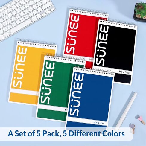وسادات SUNEE Steno مقاس 6 × 9 5 عبوات، قاعدة جريج، 60 ورقة، ورق أبيض، تدوين الملاحظات مع دفتر الملاحظات الحلزوني العلوي، للمدرسة، الجامعة، الكلية، العمل، المكتب، اللون الكلاسيكي in Kuwait