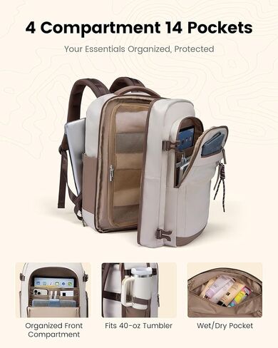 LOVEVOOK 40L Travel Backpack for Women, Airline Approved Carry On Luggage, TSA Personal Item Bag fits 15.6 Inch Laptop, Waterproof Weekender Overnight Suitcase for Work in Kuwait