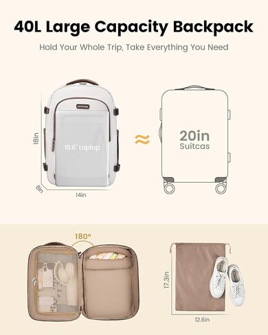 LOVEVOOK 40L Travel Backpack for Women, Airline Approved Carry On Luggage, TSA Personal Item Bag fits 15.6 Inch Laptop, Waterproof Weekender Overnight Suitcase for Work in Kuwait