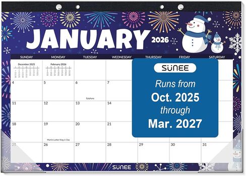 SUNEE Desk Calendar 2026 17x12, 18 Months, Apr. 2026 to Sep. 2027, Academic Calendar 2026-2027, School Year Large Desktop Calendar Monthly for Teacher, Cute with Note in Saudi Arabia