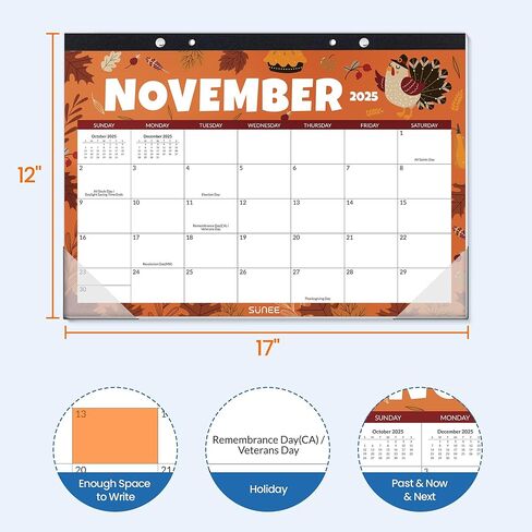 SUNEE Desk Calendar 2026 17x12, 18 Months, Apr. 2026 to Sep. 2027, Academic Calendar 2026-2027, School Year Large Desktop Calendar Monthly for Teacher, Cute with Note in Saudi Arabia