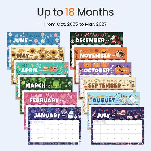 SUNEE Desk Calendar 2026 17x12, 18 Months, Apr. 2026 to Sep. 2027, Academic Calendar 2026-2027, School Year Large Desktop Calendar Monthly for Teacher, Cute with Note in Saudi Arabia