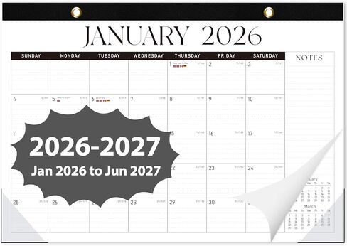 2026 Desk Calendar, 18 Monthly Calendar Runs from January 2026 to June 2027, Large 17" X 12" Desktop/Wall Calendars Easy Scheduling & Notes, Ideal for School, Home and Office - Classic Black in Saudi Arabia