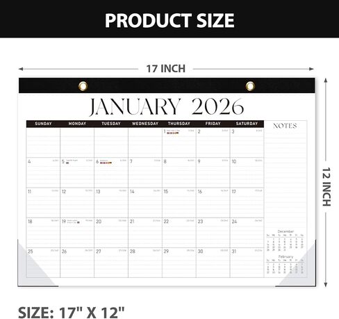 2026 Desk Calendar, 18 Monthly Calendar Runs from January 2026 to June 2027, Large 17" X 12" Desktop/Wall Calendars Easy Scheduling & Notes, Ideal for School, Home and Office - Classic Black in Saudi Arabia