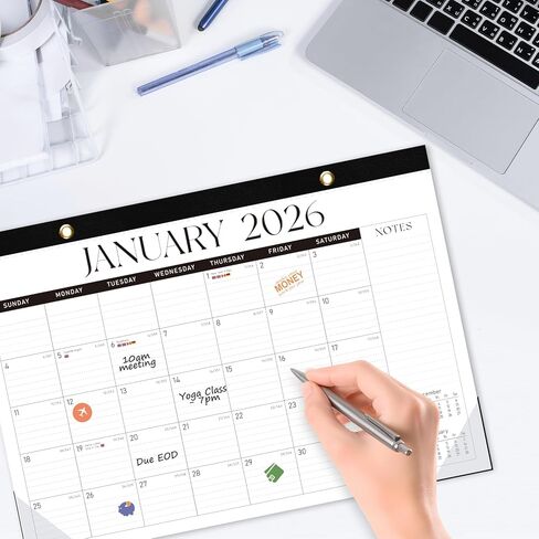 2026 Desk Calendar, 18 Monthly Calendar Runs from January 2026 to June 2027, Large 17" X 12" Desktop/Wall Calendars Easy Scheduling & Notes, Ideal for School, Home and Office - Classic Black in Saudi Arabia