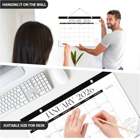 2026 Desk Calendar, 18 Monthly Calendar Runs from January 2026 to June 2027, Large 17" X 12" Desktop/Wall Calendars Easy Scheduling & Notes, Ideal for School, Home and Office - Classic Black in Saudi Arabia
