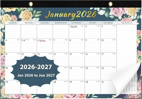 2026 Desk Calendar, 18 Monthly Calendar Runs from January 2026 to June 2027, Large 17" X 12" Desktop/Wall Calendars Easy Scheduling & Notes, Ideal for School, Home and Office - Classic Black in Kuwait