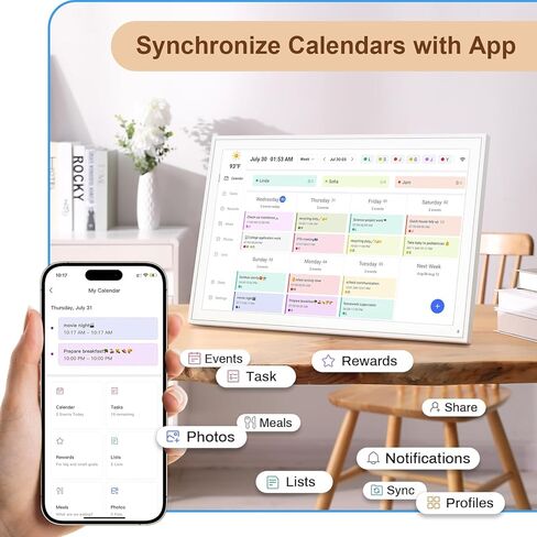 Digital Calendar, Smart WiFi Electronic Calendar&Chore Chart, IPS Touch Screen HD Display for Family Schedules, Share Moments Instantly from Anywhere (White, 16) in Saudi Arabia