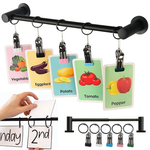 ULIBERMAGNET Magnetic Classroom Whiteboard Bar, Flip Calendar Holder with 5 Hanging Rings & 5 Clips, Magnetic Adjustable Length Anchor Chart Rack for Whiteboard, Office, Classroom, Lesson Plans in Saudi Arabia