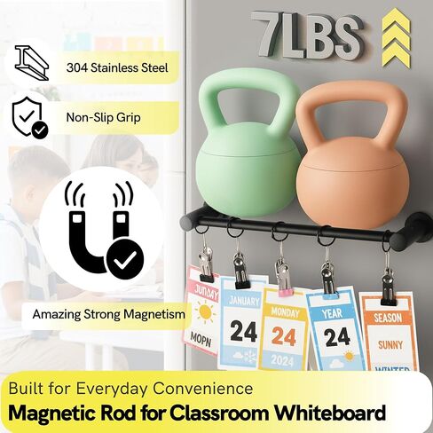 ULIBERMAGNET Magnetic Classroom Whiteboard Bar, Flip Calendar Holder with 5 Hanging Rings & 5 Clips, Magnetic Adjustable Length Anchor Chart Rack for Whiteboard, Office, Classroom, Lesson Plans in Saudi Arabia