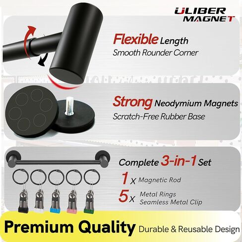 ULIBERMAGNET Magnetic Classroom Whiteboard Bar, Flip Calendar Holder with 5 Hanging Rings & 5 Clips, Magnetic Adjustable Length Anchor Chart Rack for Whiteboard, Office, Classroom, Lesson Plans in Saudi Arabia