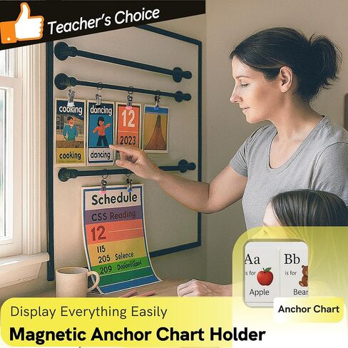 ULIBERMAGNET Magnetic Classroom Whiteboard Bar, Flip Calendar Holder with 5 Hanging Rings & 5 Clips, Magnetic Adjustable Length Anchor Chart Rack for Whiteboard, Office, Classroom, Lesson Plans in Saudi Arabia