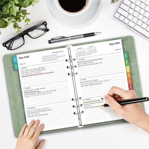 عبوات مخطط أسبوعية وشهرية 2026-2027: إدراجات مخطط A5 لمدة 18 شهرًا للمجلدات ذات 6 حلقات، أبريل 2026 - سبتمبر 2027، ورق سميك 100 جرامًا للمتر المربع، إدراجات مثقوبة بـ 6 فتحات مع عروات شهرية ملونة، 5-3/4 بوصة × 8-1/4 بوصة in Kuwait