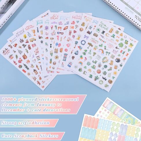 BESARME Seasonal Planner Stickers, 1000+ Calendar Stickers Monthly Holiday Sticker for Women Adults Scrapbook Sticker for Calendar Easter Gifts Easter Basket Stuffers in Saudi Arabia