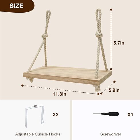 رف مكون من قطعتين مزود بخطافات، منظم تعليق خشبي مقاس 11.8 بوصة بحبل قطني، مساحة تخزين مكتب بوهو للعمل، أرفف مثبتة على الحائط للنساء والرجال in Kuwait