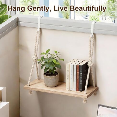 رف مكون من قطعتين مزود بخطافات، منظم تعليق خشبي مقاس 11.8 بوصة بحبل قطني، مساحة تخزين مكتب بوهو للعمل، أرفف مثبتة على الحائط للنساء والرجال in Kuwait