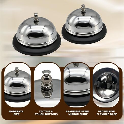 2-Pack Call Bell, 3.3Inch Stainless Steel Service Bell, Clear Loud Sound for Restaurant Hotel School Store, Durable Easy Clean in Saudi Arabia
