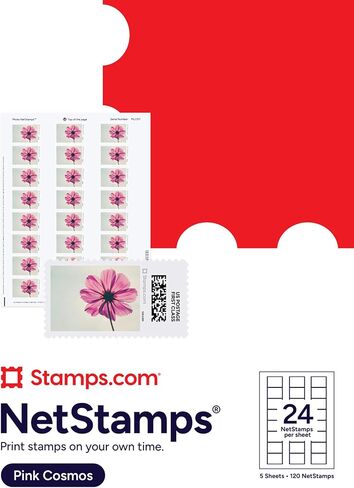 NetStamps Printable Postage Stamps (Stamps.com Subscription Required) – Print Custom USPS Postage at Home – Compatible with Inkjet & Laser Printers – Not Pre-Paid Stamps (Pink Cosmos, 5 Sheets) in Saudi Arabia