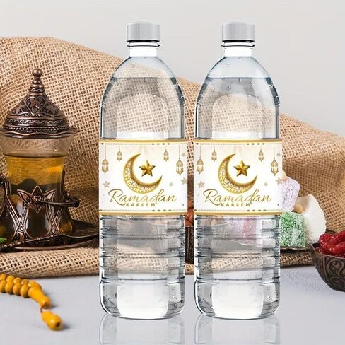 10 قطع من ملصقات تغليف زجاجات رمضان، ملصقات فانوس القمر باللونين الأبيض والذهبي لعيد الفطر وعيد الأضحى، لوازم تزيين الحفلات الإسلامية in Saudi Arabia