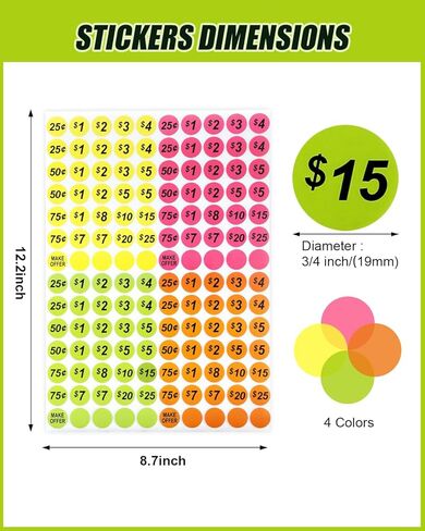 2800 Pcs Garage Sale Stickers - 3/4 Inch Removable Price Labels in Bright Colors, No Residue, with 15 Pre-Printed Round Tags for Flea Markets, Retail & Moving in Saudi Arabia