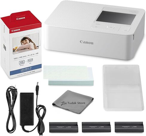 Canon Selphy CP1500 Photo Printer Bundle (White) with KP-108 Paper (108 Sheets) 3 Color Ink Cartridges & Tudak Cleaning Cloth – Wireless Compact Dye-Sub Printer Kit in Saudi Arabia