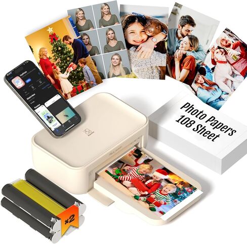 طابعة صور iDPRT 4x6، طابعة صور فورية CP4100 لهواتف iPhone وAndroid مع 108 ورقة و2 خرطوشة، طابعة صور محمولة لاسلكية، صبغ حراري 300 نقطة في البوصة، بيج in Kuwait
