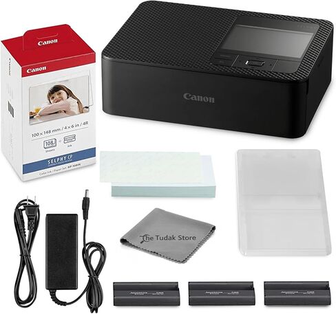 Canon Selphy CP1500 Photo Printer Bundle (Black) with KP-108 Paper (108 Sheets) 3 Color Ink Cartridges & Tudak Cleaning Cloth – Wireless Compact Dye-Sub Printer Kit in Saudi Arabia
