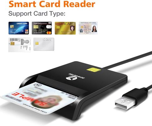 قارئ بطاقات ZOWEETEK CAC العسكري، قارئ البطاقات الذكية DOD Military USB Common Access CAC، متوافق مع أنظمة التشغيل Windows وMac OS وLinux (حزمة من 2) in Kuwait