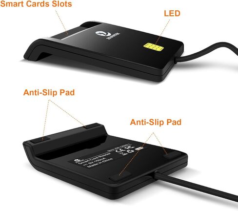قارئ بطاقات ZOWEETEK CAC العسكري، قارئ البطاقات الذكية DOD Military USB Common Access CAC، متوافق مع أنظمة التشغيل Windows وMac OS وLinux (حزمة من 2) in Kuwait